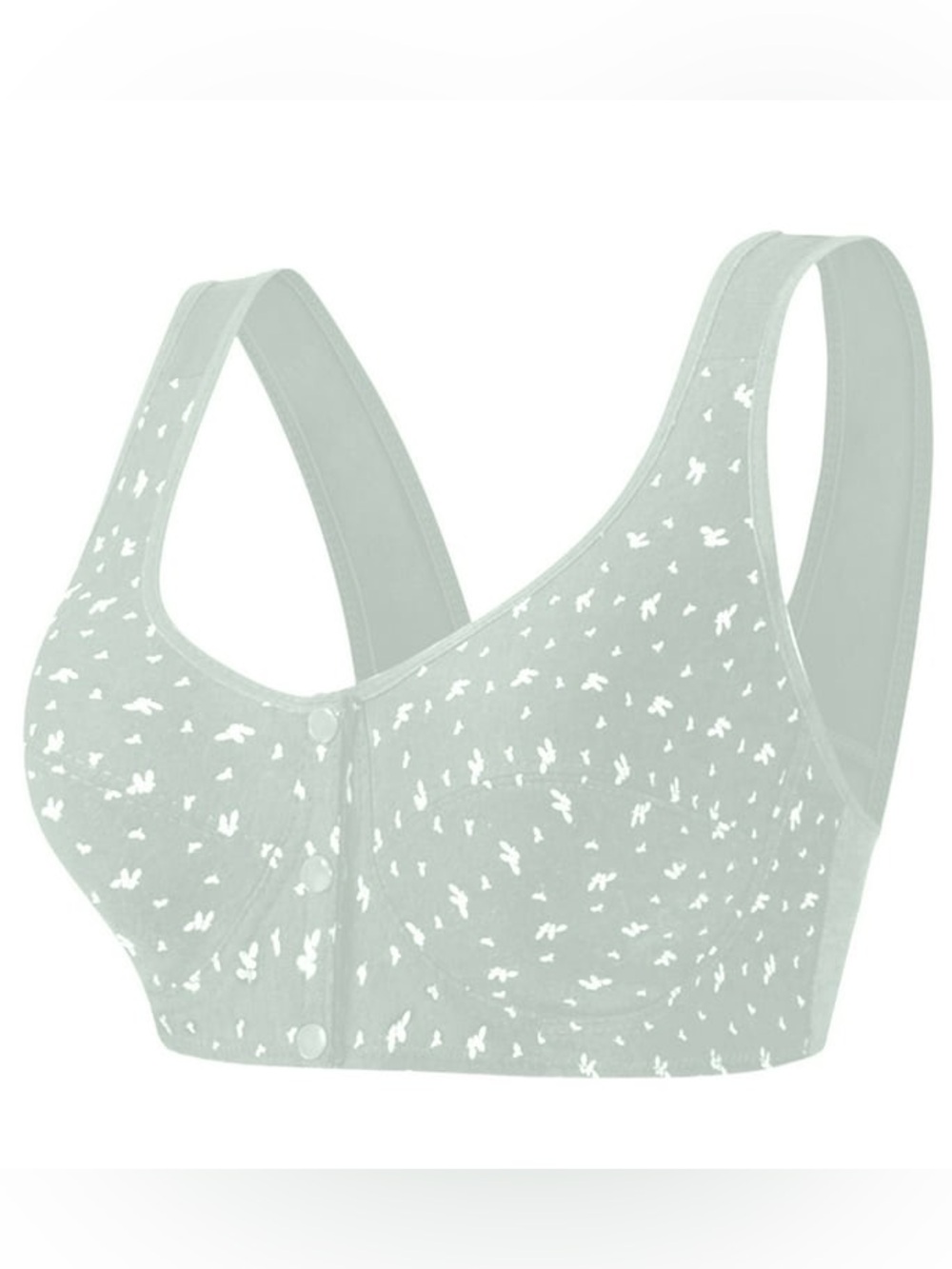 Front-Snap Olive Green Cotton Bra with Subtle Print -2XL